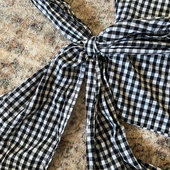 Lioness Women Esmeralda Wrap Top Gingham Black White Check Front Tie XS Stylish - Picture 10 of 15